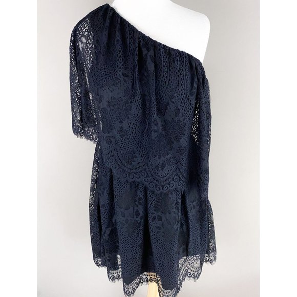 Black Lace One Shoulder Scallop Hem Party Dress Althea NWT Medium - Picture 1 of 4